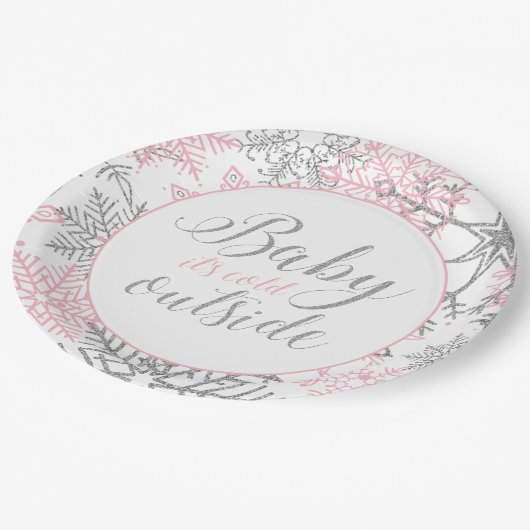 Baby Es ist kalt draußen Snowflake Babydusche Pappteller (Schrägansicht)