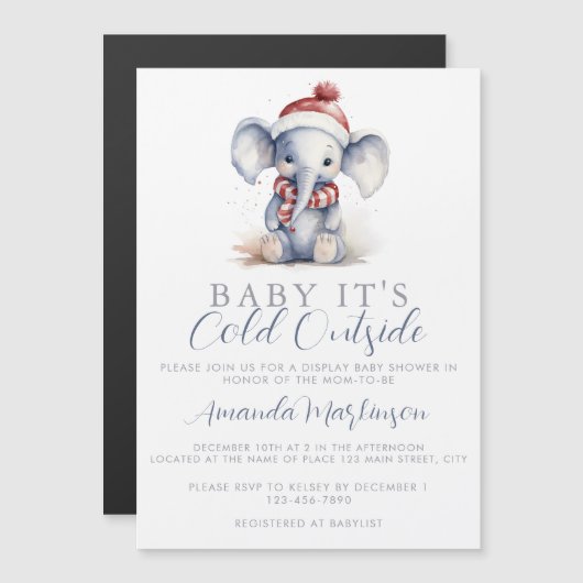 Baby es ist kalt draußen vor Elefantendusche Magneteinladung (Vorne/Hinten)