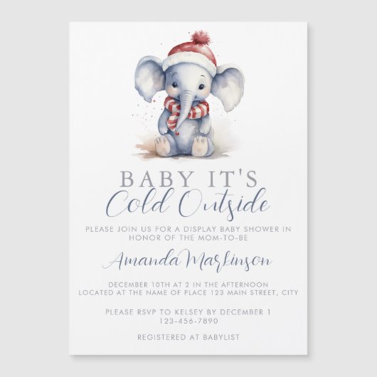 Baby es ist kalt draußen vor Elefantendusche Magneteinladung (Vorderseite)