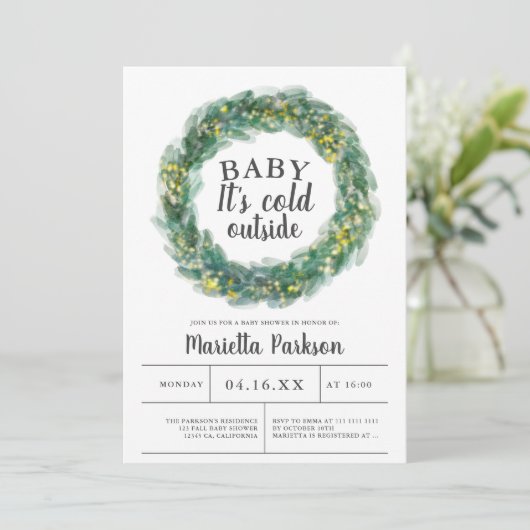 Baby es ist kalt draußen vor grüner Weihnachtsdusc Einladung (Stehend Vorderseite)