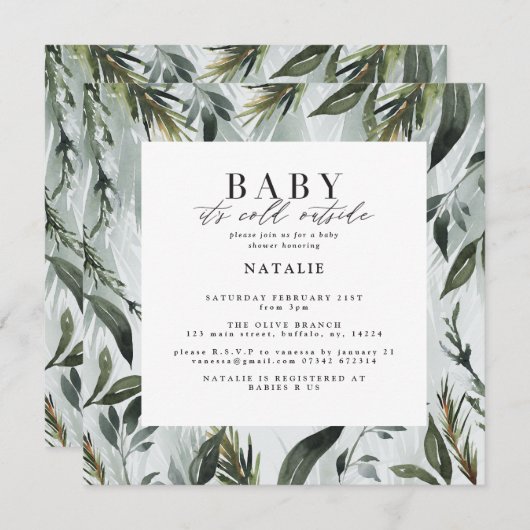 Baby es ist kalt draußen Wasserfarben Babydusche Ankündigung (Vorne/Hinten)