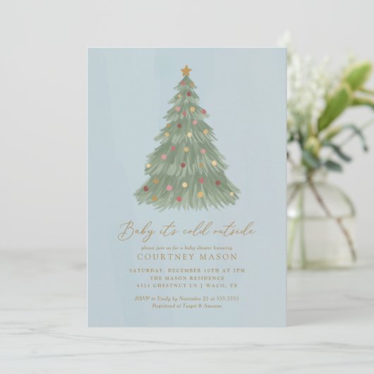 Baby Es ist kalt draußen Weihnachtsbaumdusche Einladung (Stehend Vorderseite)