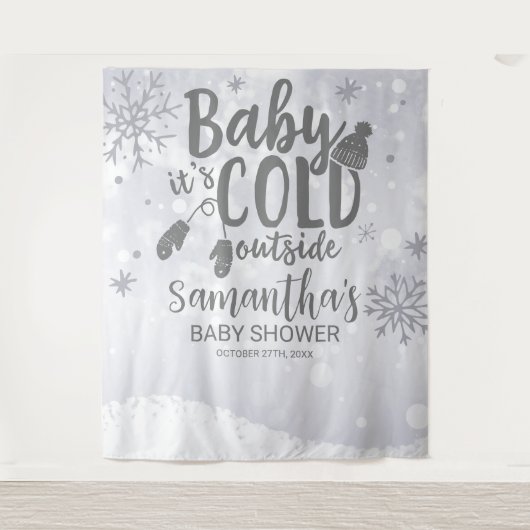 Baby Es ist kalt draußen Winter Baby Dusche Hinter Wandteppich (Vorderseite)