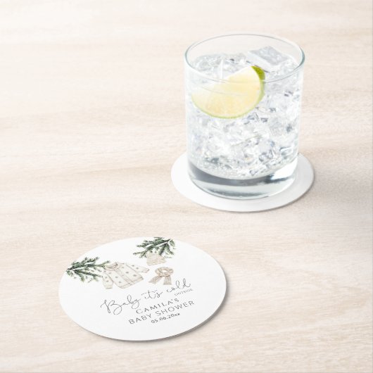 Baby Es ist kalt draußen Winter Baby Dusche Runder Pappuntersetzer (Vor Ort)