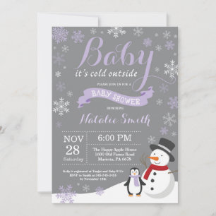 Baby, es ist kalt draußen Winter-Baby-Party Lila Einladung