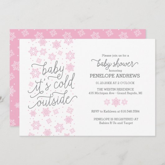Baby Es ist kalt draußen Winter Babydusche pink Einladung (Vorne/Hinten)