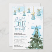 Baby Es ist kalt draußen Winter Blue Bow Baby Dusc Einladung (Vorderseite)