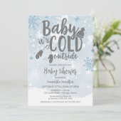 Baby Es ist kalt draußen Winter Blue Boy Baby Dusc Einladung (Stehend Vorderseite)