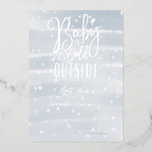 Baby Es ist kalt draußen Winter Boy Baby Dusche Folieneinladung (Vorderseite)