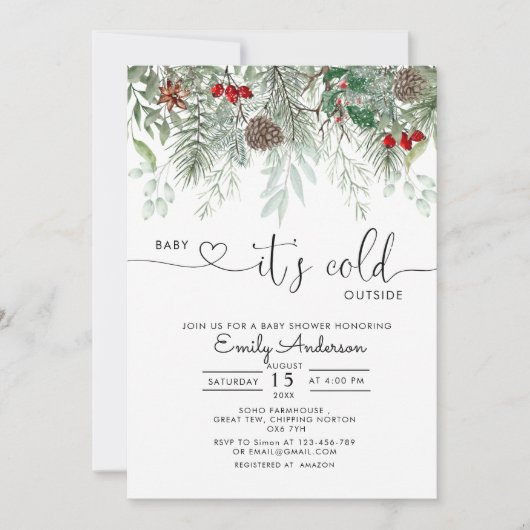 Baby Es ist kalt draußen Winter Evergreen Pine Einladung (Vorderseite)
