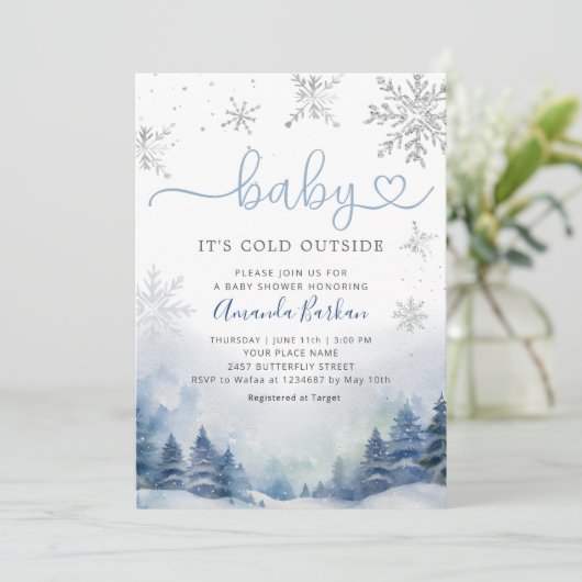 Baby Es ist kalt draußen Winter Mountain Baby Dusc Einladung (Stehend Vorderseite)