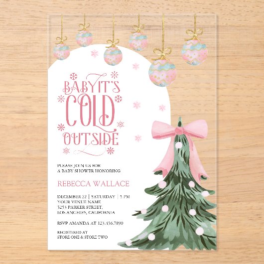 Baby Es ist kalt draußen Winter Pink Bow Baby Dusc Acryleinladungen (Vorderseite)