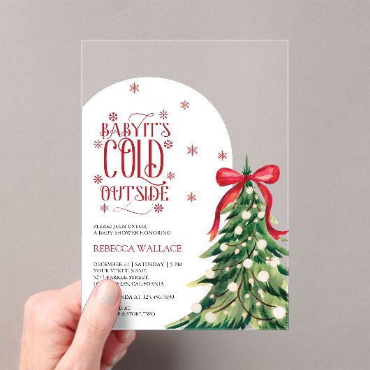 Baby Es ist kalt draußen Winter Red Bow Baby Dusch Acryleinladungen (Insitu (Handheld))