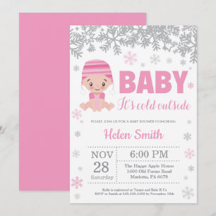 Baby, es ist kalt draußen Winter Rosa Mädchen Baby Einladung