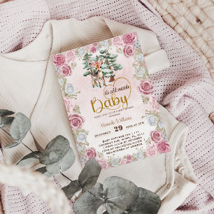 Baby, es ist kalt Floral Deer Baby Girl Shower Einladung