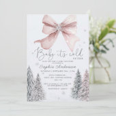 Baby Es ist kalt im Freien Pink Bow Babydusche Einladung (Stehend Vorderseite)