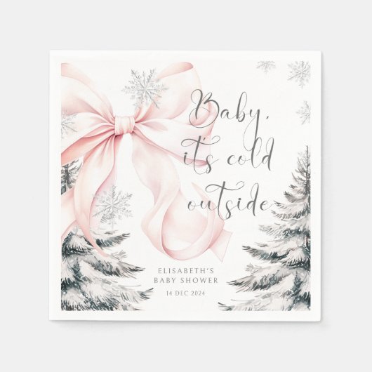 Baby Es ist kalt im Freien Pink Bow Babydusche Serviette (Vorderseite)