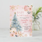 Baby Es ist kalt im Freien Pink Winter Snowflake B Einladung (Stehend Vorderseite)