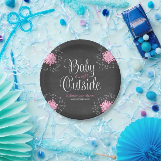 Baby Es ist kalt im Freien Rosa Schneeflocken Baby Pappteller (Party)