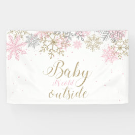 Baby Es ist kalt Outside Rosa Glitzer Schneeflocke Banner