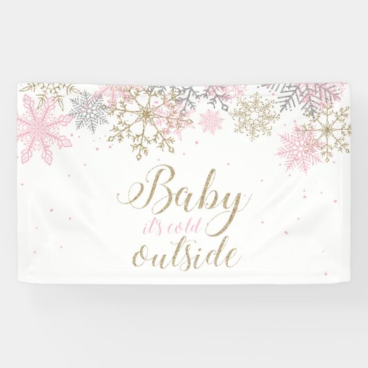 Baby Es ist kalt Outside Rosa Glitzer Schneeflocke Banner (Horizontal)