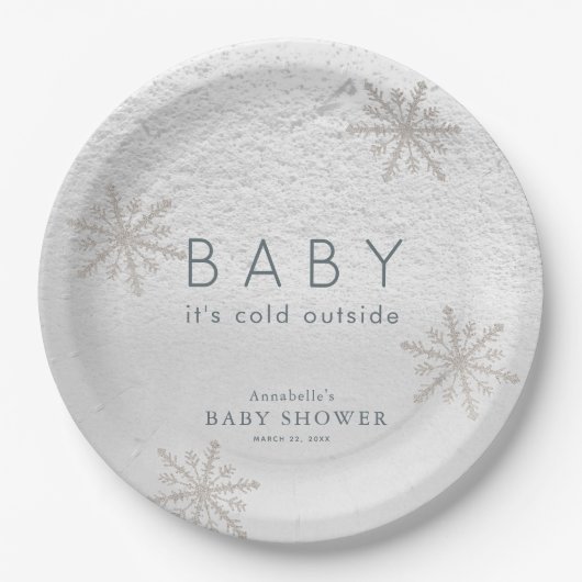 Baby Es ist kalt Outside Snowflakes Babydusche Pappteller (Vorderseite)