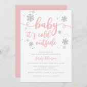 Baby Es ist kalt | Pink Snowflake Girl Babydusche Einladung (Vorne/Hinten)
