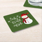 Baby Es ist kalt vor Schneemannwein Weihnachten Rechteckiger Pappuntersetzer (angewinkelt)