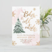 Baby Es ist kalte Außendusche Winterbaummädchen Einladung (Stehend Vorderseite)