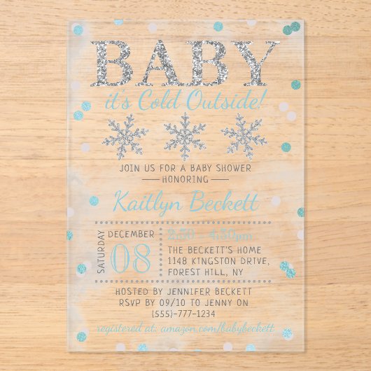 Baby Es ist kalte Outside Boys Winter Baby Dusche Acryleinladungen (Vorderseite)