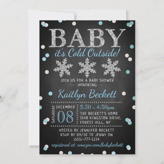 Baby Es ist kalte Outside Boys Winter Baby Dusche Einladung (Vorderseite)