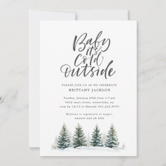 Baby es ist kalte Outside Pine Trees Baby Dusche Einladung (Vorderseite)
