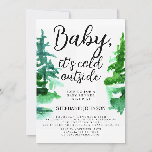 Baby, es ist kalte Outside Winter Forest Baby Dusc Einladung (Vorderseite)