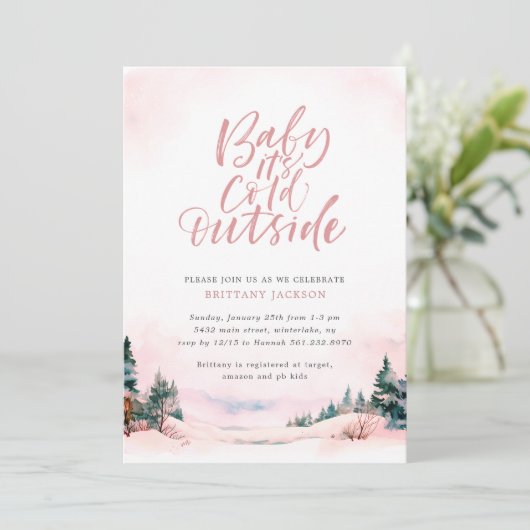 Baby es ist kalte Outside Winter Girl Babydusche Einladung (Stehend Vorderseite)