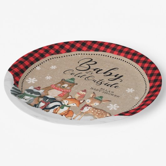 Baby Es ist kalte Outside Winter Woodland Babydusc Pappteller (Schrägansicht)