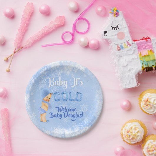 Baby Es ist kalte Schneeflocke Winter Blue Boy Dus Pappteller (Party)