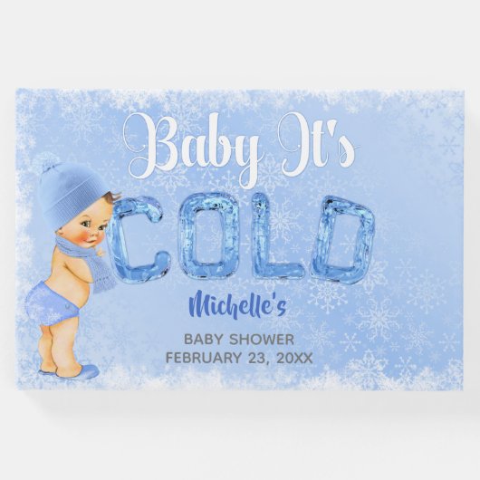 Baby Es ist kalter Winter Snowflake Blue Boy Dusch Gästebuch (Vorderseite)