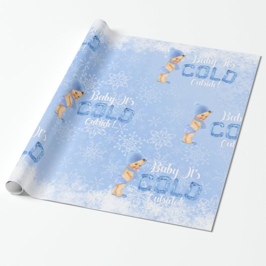 Baby Es ist kalter Winter Snowflake Blue Boy Dusch Geschenkpapier (Ungerollt)