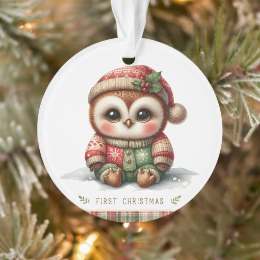 Baby-Eule in Tannen-Hut und Pullover Ornament (Baum)