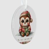 Baby-Eule in Tannen-Hut und Pullover Ornament (Vorderseite)