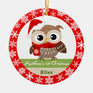 Baby-Eulen-1. Weihnachtsverzierung Keramik Ornament