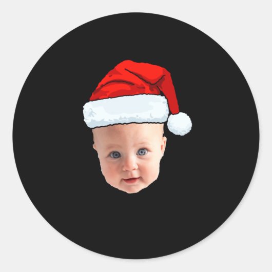 Baby Face Santa Hat Christmas Photo Runder Aufkleber (Vorderseite)