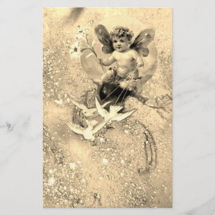 BABY FAIRE MIT HUNDEN IN GLITZERN Sepia Briefpapier