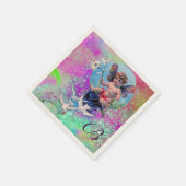 BABY FAIRE MIT HUNDEN IN LILA AQUAMARINEN GLITZERN SERVIETTE (Ecke)