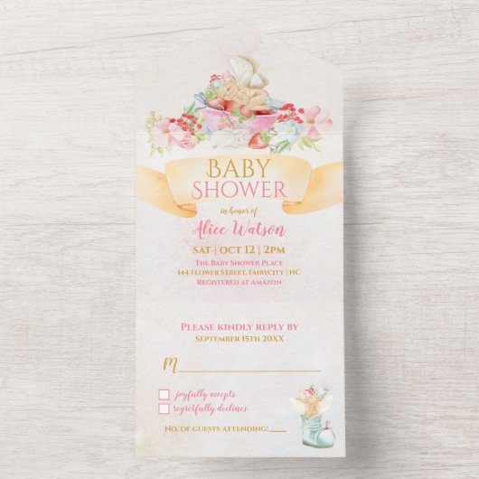 Baby Fairy Delicate Girly Babydusche All In One Einladung (Innen Boden)