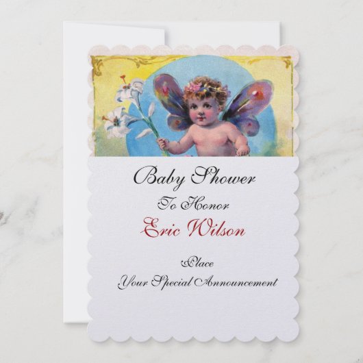 BABY FAIRY FLYING WITH DOVES EINLADUNG (Rückseite)