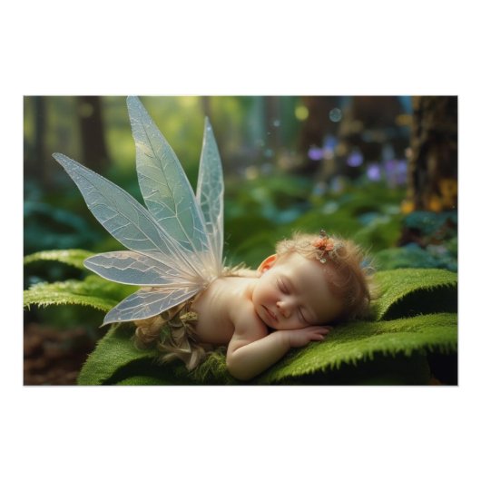 Baby Fairy in Magic Forest Glossy Poster (Vorderseite)