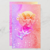 BABY FAIRY MIT DOVES LILA PINK GLITZERN Fantasy Briefpapier (Vorne/Hinten)