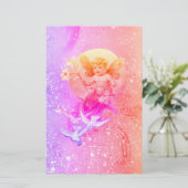 BABY FAIRY MIT DOVES LILA PINK GLITZERN Fantasy Briefpapier (Stehend Vorderseite)