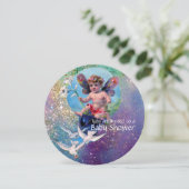 BABY FAIRY MIT HUNDEN IN AQUAMARINEN BLAUE GOLD GL EINLADUNG (Stehend Vorderseite)